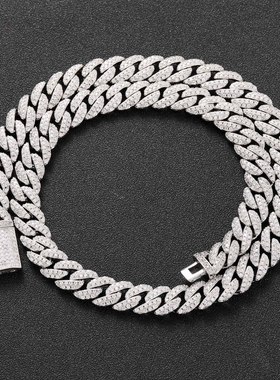 欧美项链10mm双排锆石古巴链男士项链个性嘻哈潮流饰品跨境