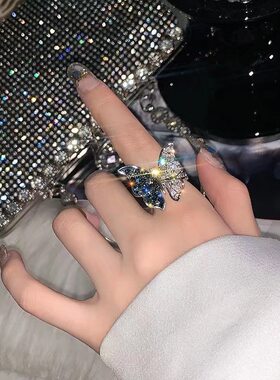 超仙立体蝴蝶开口可调节戒指女ins潮轻奢小众食指冷淡风指环