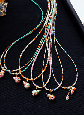 新中式彩色滴油葫芦天然石毛衣链女感长款百搭设计感复古项链
