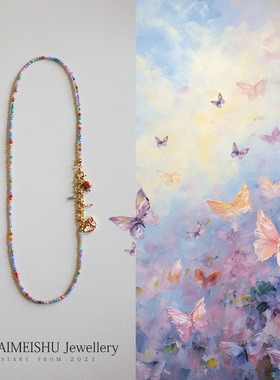 原创新中式彩色多巴胺锆石蝴蝶项链女百搭感简约小众锁骨链