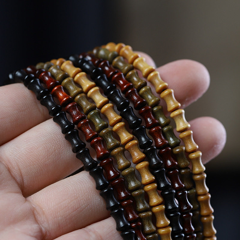 黑檀绿檀檀香木竹节手串108颗念珠手链女款多圈佛珠檀木文玩饰品