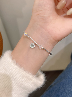 韩版水晶爱心手链女小众甜美简约气质手镯几何形个性手饰品