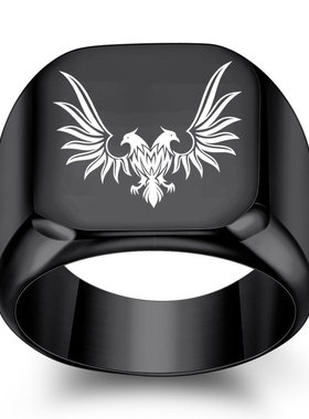 欧美双头鹰个性钛钢戒指男士复古朋克方形18mm学生潮男指环女