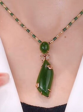 爆款金色竹节项链女轻奢气质复古时尚绿色水滴吊坠锁骨链项饰