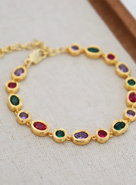 欧美轻奢气质复古彩色锆石项链女百搭感时尚个性精致小众颈链