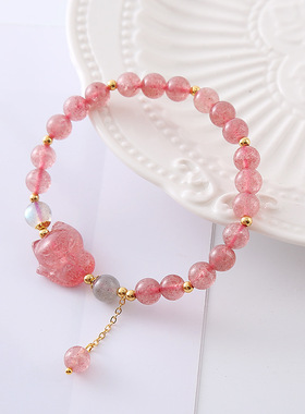 天然草莓晶手链ins韩版时尚可爱简约狐狸手串串珠配饰