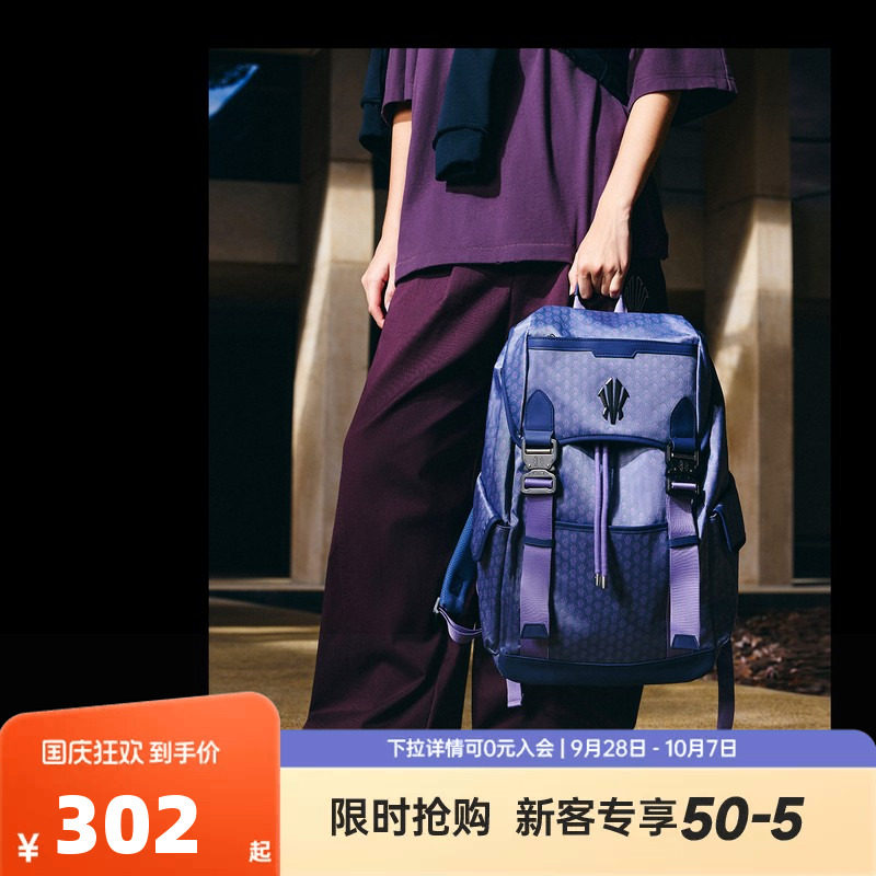 安踏凯里·欧文系列丨欧文双肩包牛仔老花丹宁风背包大容量男书包