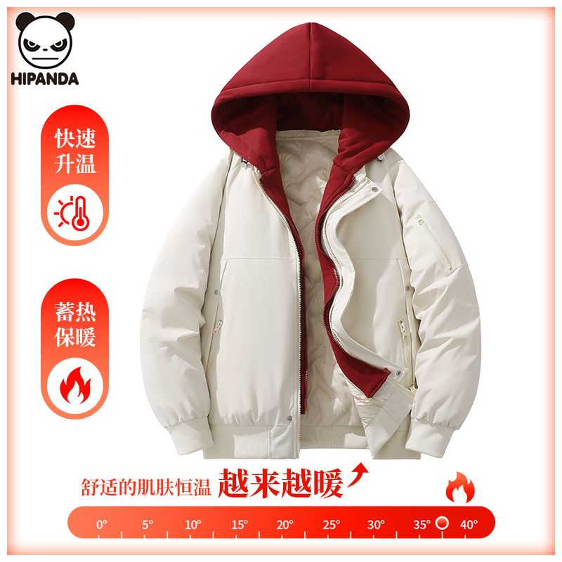 Hi Panda假两件带帽棉服情侣装秋冬爆款可拆卸设计日系风棉衣外套