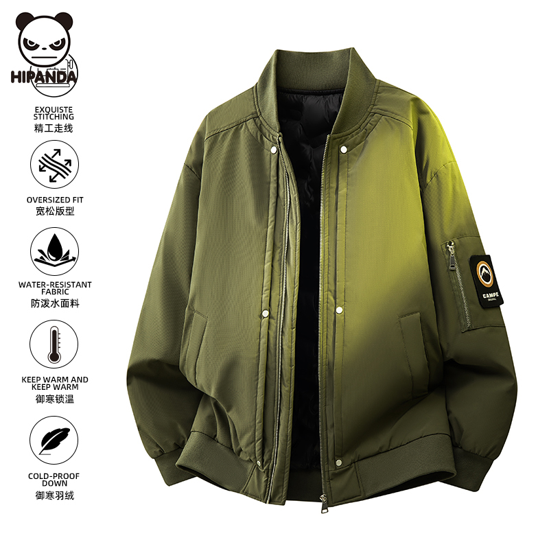Hi Panda冬季美式飞行员羽绒服外套男潮牌宽松立领鸭绒棉服上衣潮