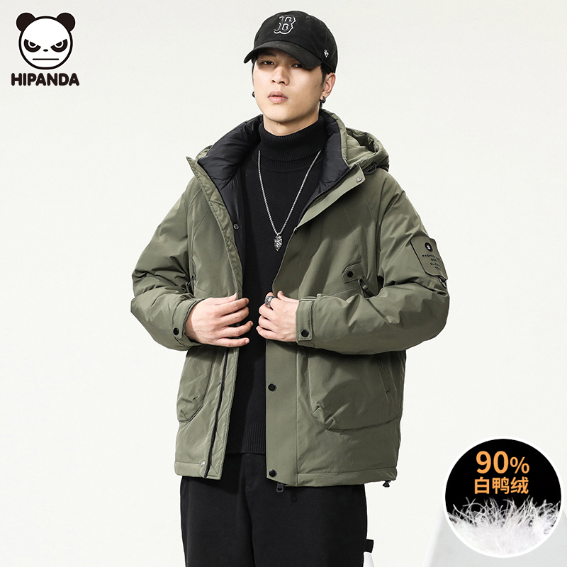 Hi Panda冬季新款美式工装羽绒服男士宽松潮牌保暖连帽夹克外套潮