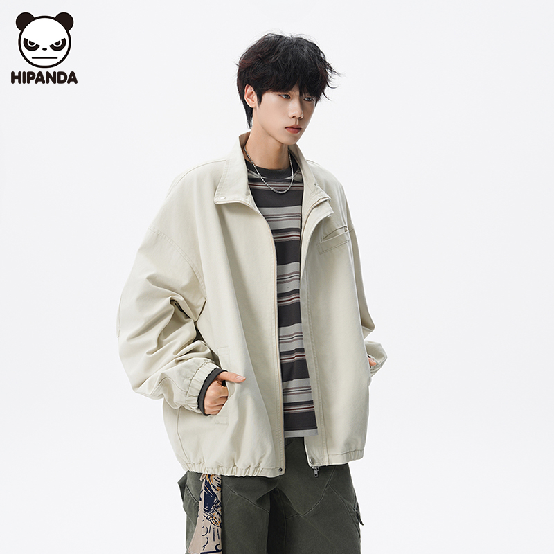 Hi Panda秋冬新款美式立领飞行夹克男生潮流宽松百搭休闲工装外套