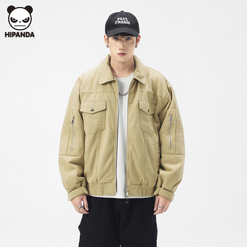 Hi Panda工装痞帅翻领夹克棉服男生冬季新款宽松美式潮牌棉衣外套