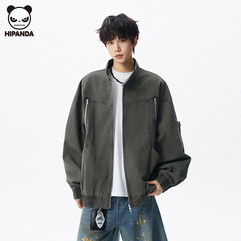 Hi Panda美式立领工装外套男生秋冬季潮流新款宽松设计感潮牌夹克