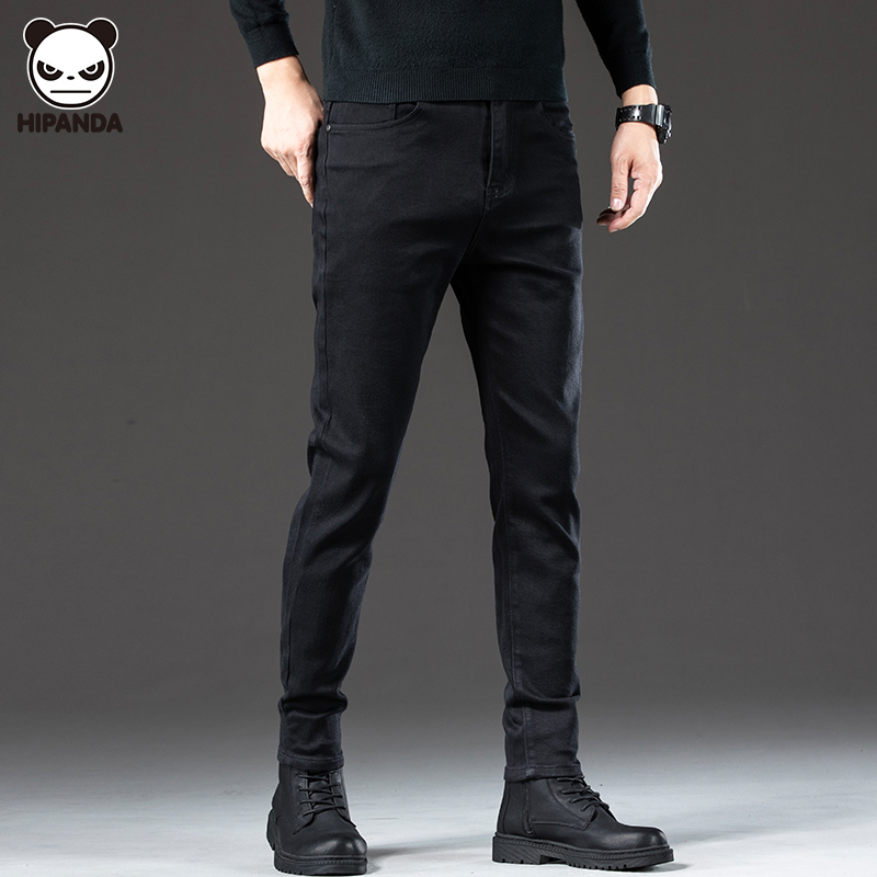 Hi Panda牛仔裤男潮流高端修身小脚长裤夏季新款黑色直筒休闲裤子