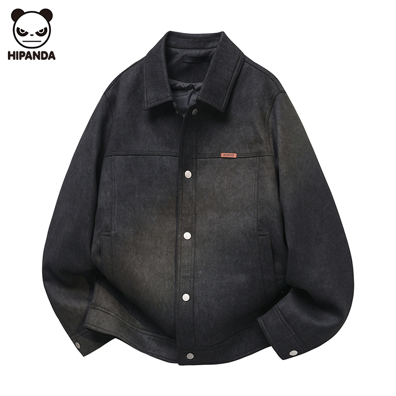 Hi Panda男士休闲翻领夹克羽绒服冬季潮流新款加厚保暖黑色外套潮