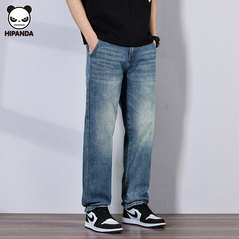 Hi Panda复古潮牌水洗牛仔裤男款潮流百搭宽松直筒夏季休闲长裤子,男装,牛仔裤,淘宝优惠券,粉丝福利购,淘宝优惠卷