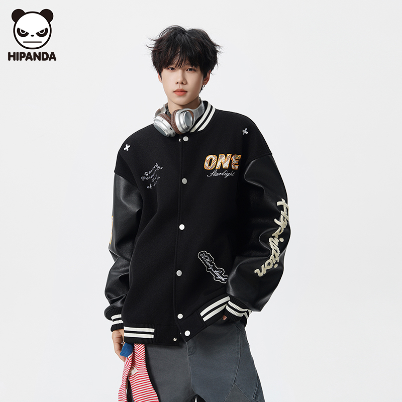 Hi Panda潮牌撞色刺绣棒球服夹克男生秋冬新款美式高级感宽松上衣