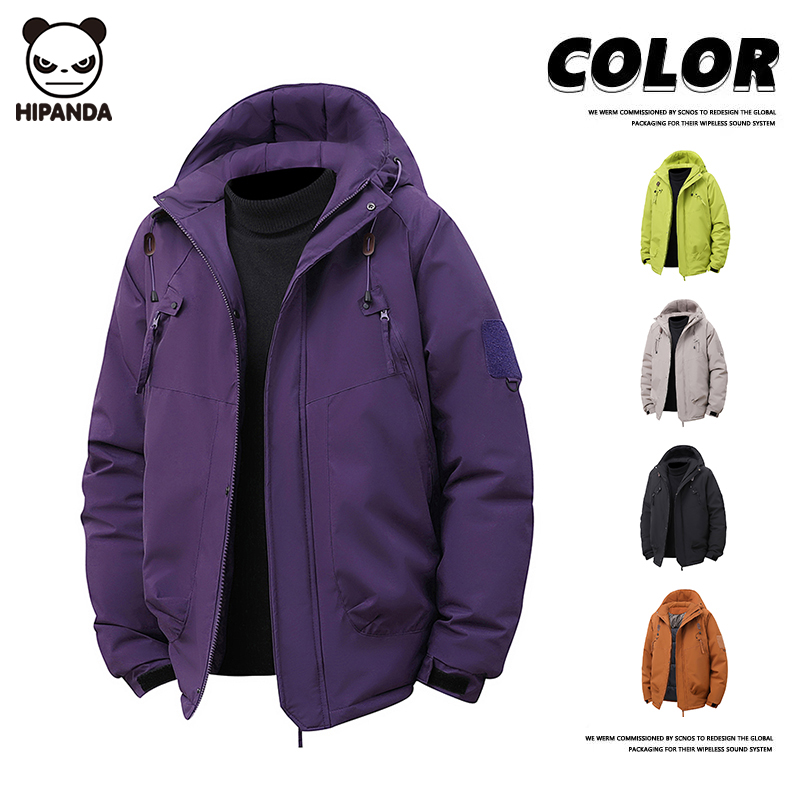 Hi Panda冬季户外连帽羽绒服男士潮牌设计感宽松加厚保暖工装外套