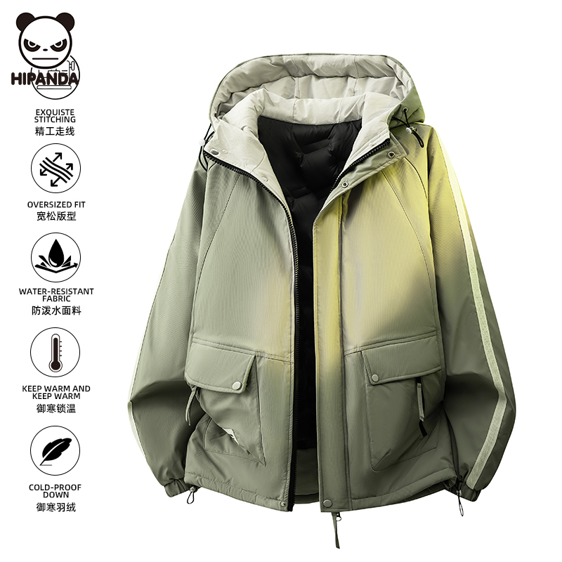 Hi Panda连帽羽绒服男士冬季新款潮牌宽松加厚保暖工装棉服外套潮