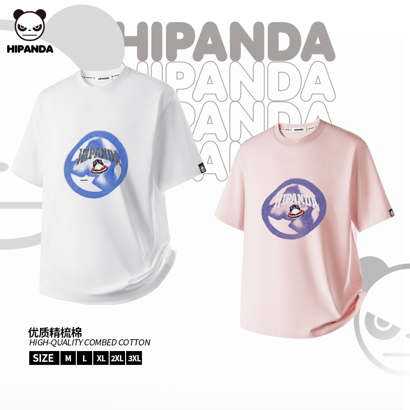 Hi Panda短袖T恤男女纯棉宽松半袖体恤潮牌设计美式印花休闲上衣