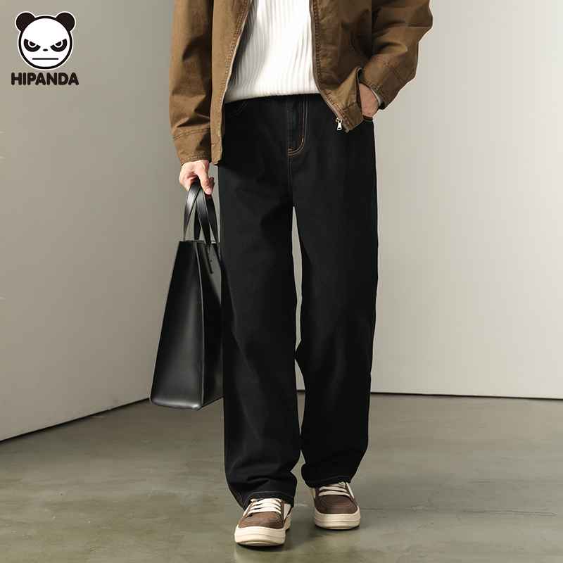 Hi Panda潮流美式黑色牛仔裤男生秋冬新款宽松休闲百搭直筒阔腿裤