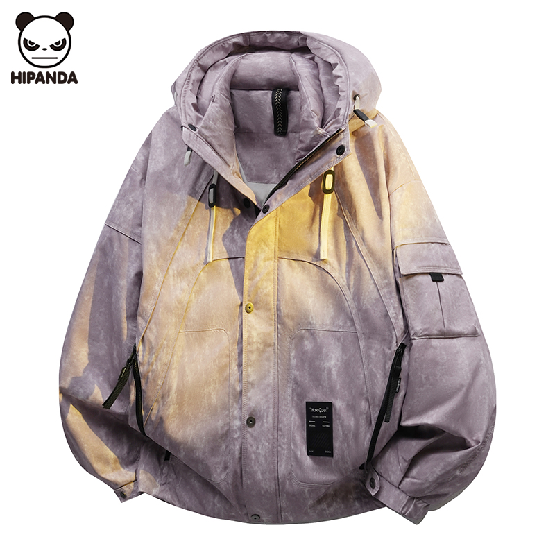 Hi Panda冬季加厚连帽工装羽绒服男士潮流新款美式扎染保暖外套潮