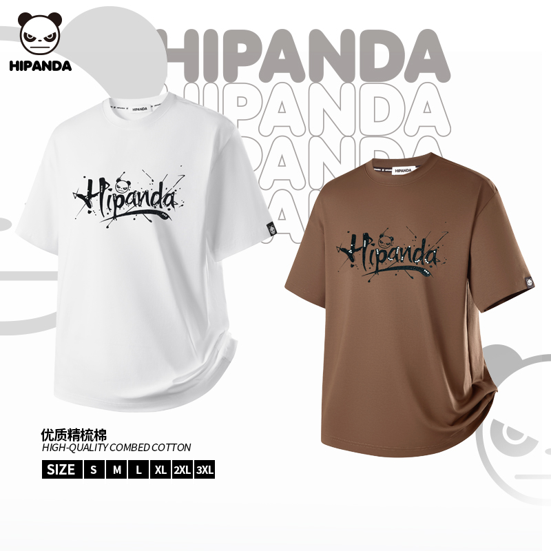 Hi Panda白色印花短袖T恤男夏季新款潮流美式宽松休闲半袖体恤衫