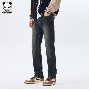 Hi Panda秋季新款美式牛仔裤男款高街复古水洗直筒牛仔长裤男潮牌