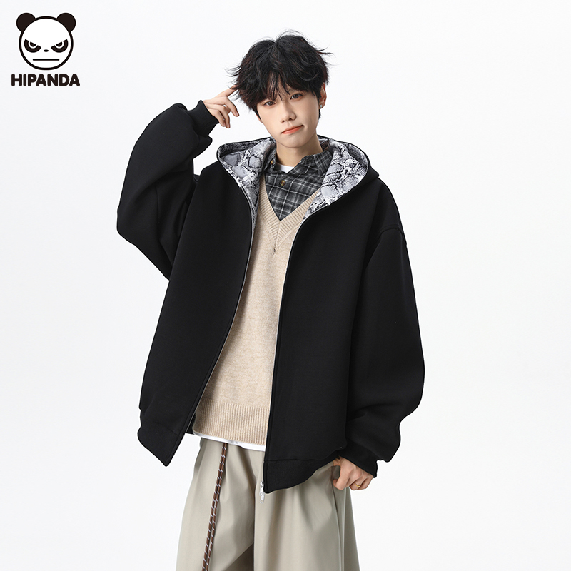 Hi Panda美式高街蛇纹连帽卫衣男生秋冬新款宽松休闲百搭开衫外套
