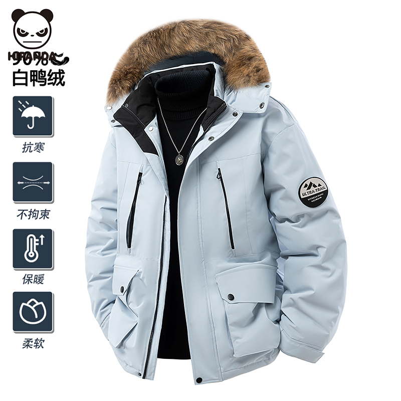 Hi Panda鸭绒羽绒服男女情侣款冬季大毛领工装加厚连帽保暖外套潮