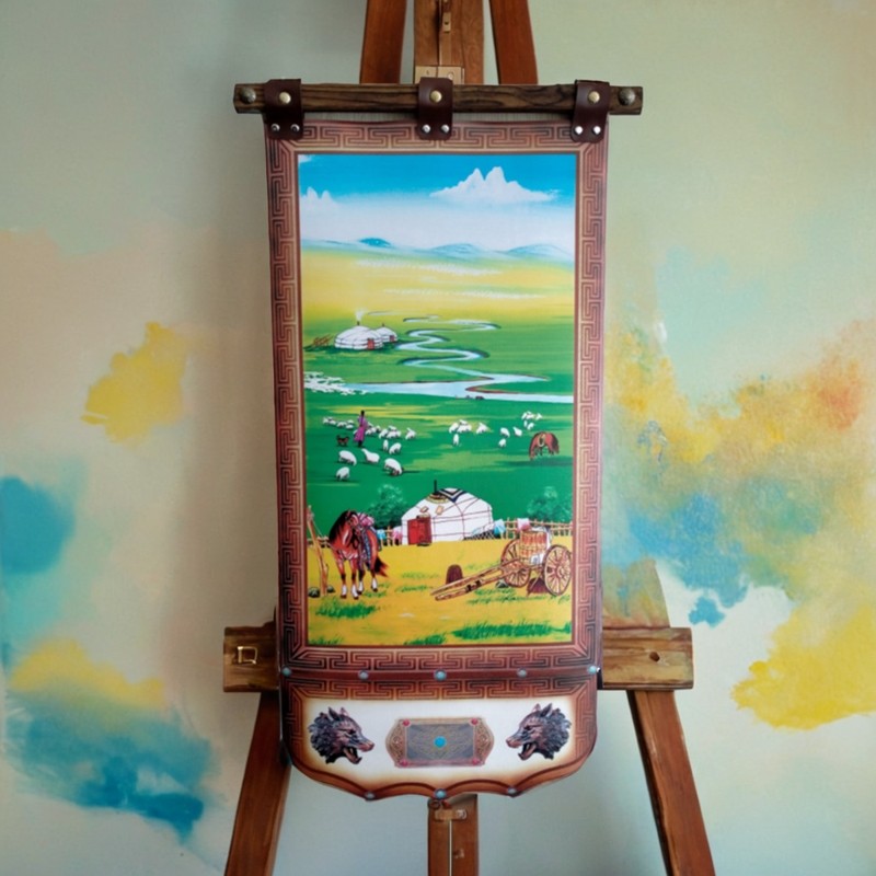 蒙古皮画蒙古族元素特色成吉思汗挂画蒙古包草原餐厅装饰皮画轴画,家居饰品,工艺画,淘宝优惠券,粉丝福利购,淘宝优惠卷