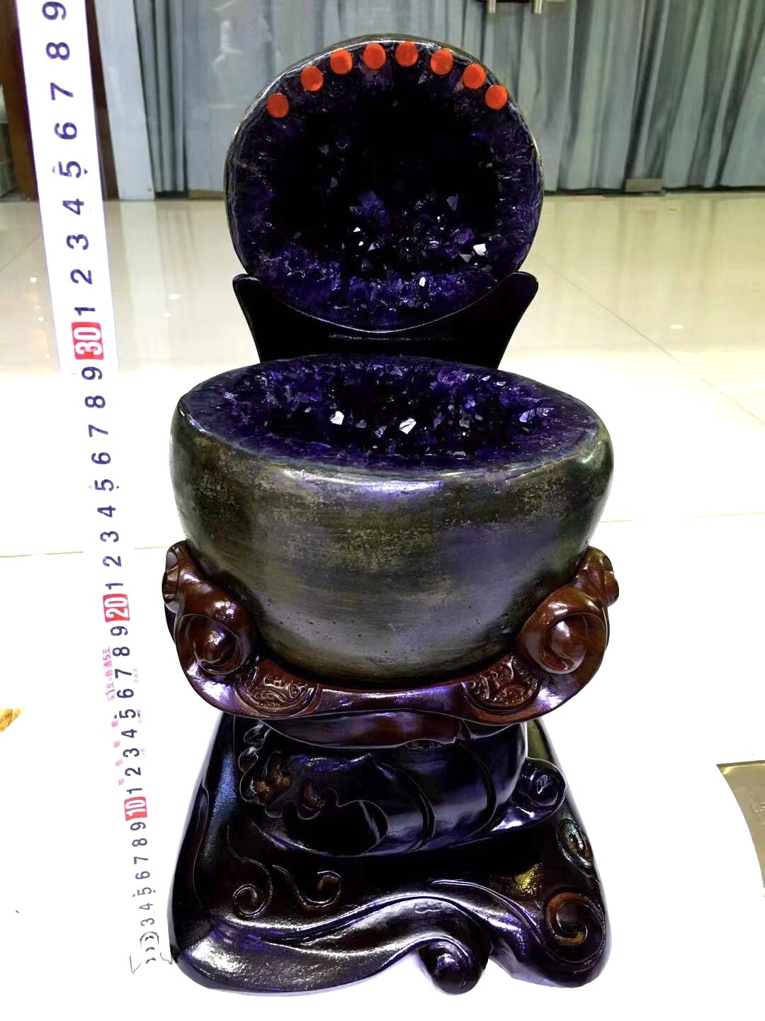 天然紫水晶洞摆件巴西乌拉圭小紫水晶洞聚宝盆钱袋子原石办公室