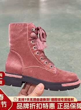 LR女鞋 Luxury Rebel圆头平跟短靴天鹅绒系带马丁靴女LJ420F13015