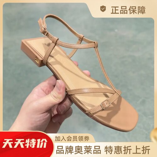 露娜时尚一字扣带罗马凉鞋