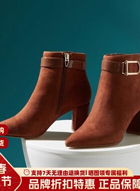 Luxury Rebel 秋冬尖头粗跟短靴时尚羊反绒时装靴女LH420C21039