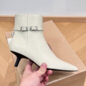 ASH女鞋 秋冬尖头细跟真皮金属方扣侧拉链气质时装 短靴AO320L02065