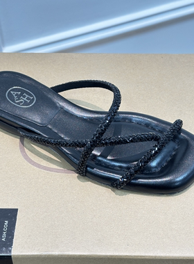 ASH女鞋水钻方头一字带低跟夹脚法式小香风简约凉拖女AO171F40010