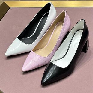 女SL123033 通勤高跟鞋 STELLALUNA露娜尖头浅口粗跟单鞋 真皮工作鞋