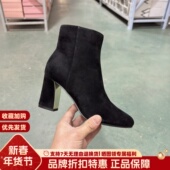 Luxury 靴LH420C21015 尖头粗跟短靴羊反绒裸靴优雅时装 Rebel 女鞋