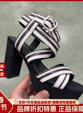 Luxury Rebel女鞋露趾粗跟增高条纹系带优雅时装凉鞋LH260K21022