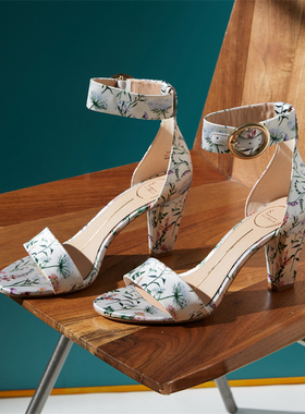 小露娜S by STELLA夏季高跟女鞋真皮时尚个性圆扣露趾凉鞋SS17240