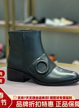 WHAT FOR 专柜正品秋冬款方根真皮时尚女短靴圆头马丁靴WFP318203