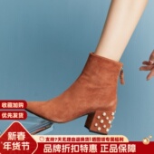 Luxury Rebel 尖头粗跟短靴羊反绒低筒百搭马丁靴女LH320C21061