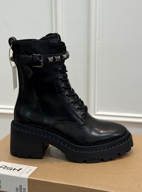 ASH女鞋秋冬圆头厚底增高系带铆钉马丁靴时尚防滑短靴AN320L23045