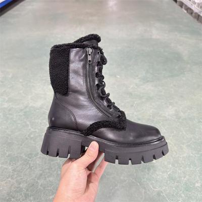 ASH秋冬保暖绒里厚底中筒机车靴
