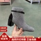 小露娜 磨砂欧美风拼接踝靴SS17399 STELLA圆头粗跟短靴时尚
