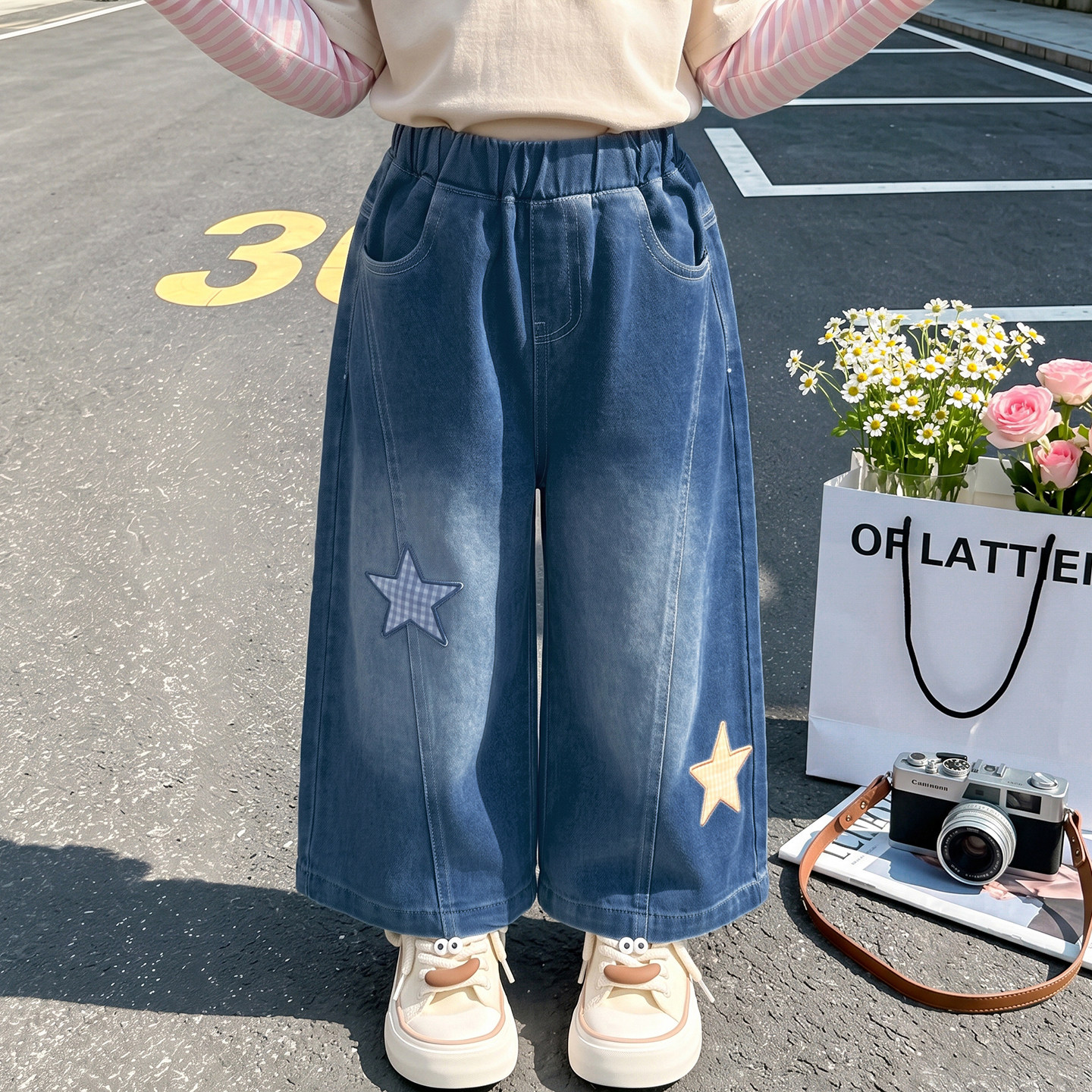 女童秋装裤子2026新款宝宝薄款儿童长裤女孩春秋牛仔直筒阔腿裤