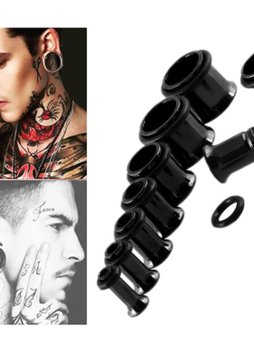 个性耳扩饰品空心钛钢扩耳器耳钉单喇叭黑色O圈耳廓耳环穿刺饰品