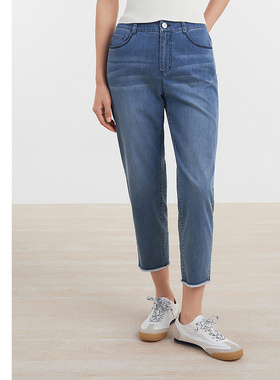 [专柜同款]Yifini/易菲做旧复古百搭小脚八分裤女牛仔裤D04K1018