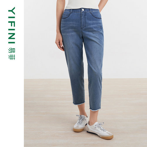 易菲做旧复古百搭小脚八分裤